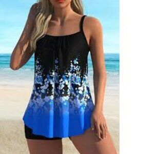 NEW 2 piece Tankini Swim set, blue and black #SW-T2-0023